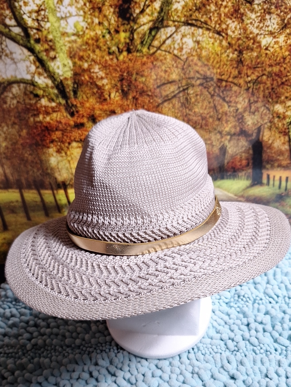 Juicy Couture Beige Crochet Sun Hat with Gold Band